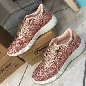 glitter tennis shoes rose gold